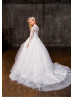 Long Sleeves Beaded White Lace Glitter Tulle Flower Girl Dress